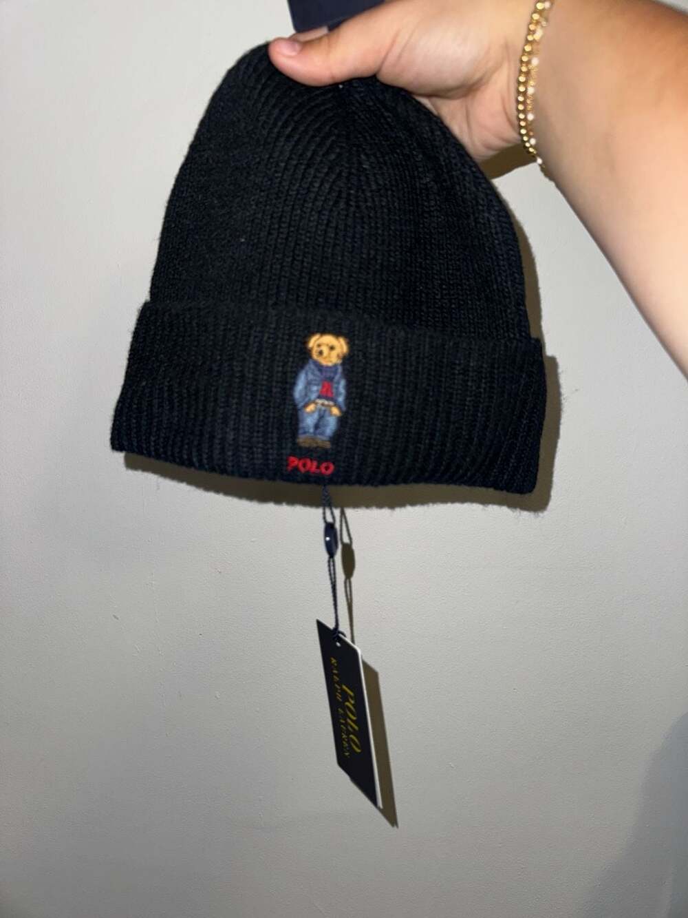 Polo Ralph Lauren Polo Bear Ribbed Knit Beanie Hat Black